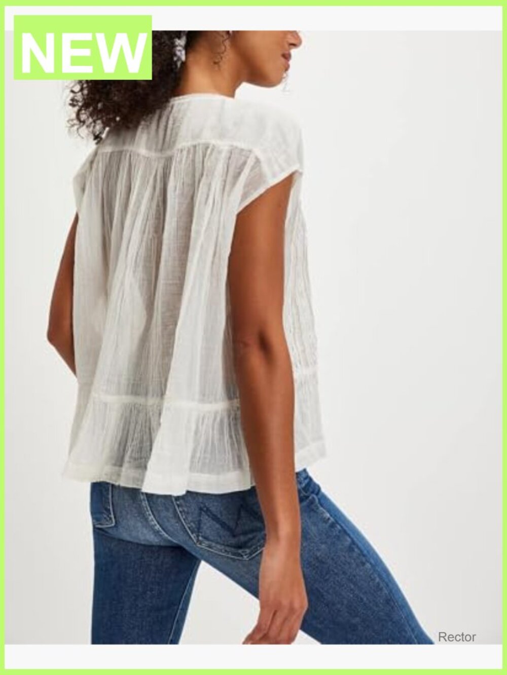 Flowey Sheer Lace Embroidered Babydoll Button Down Blouse - Picture 4 of 4
